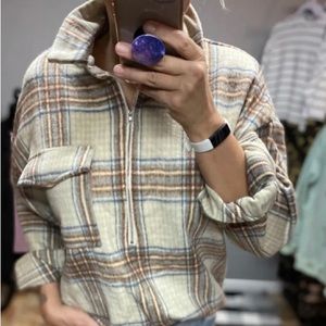 BOUTIQUE Quarter Zip Plaid Pullover Shacket NEW!